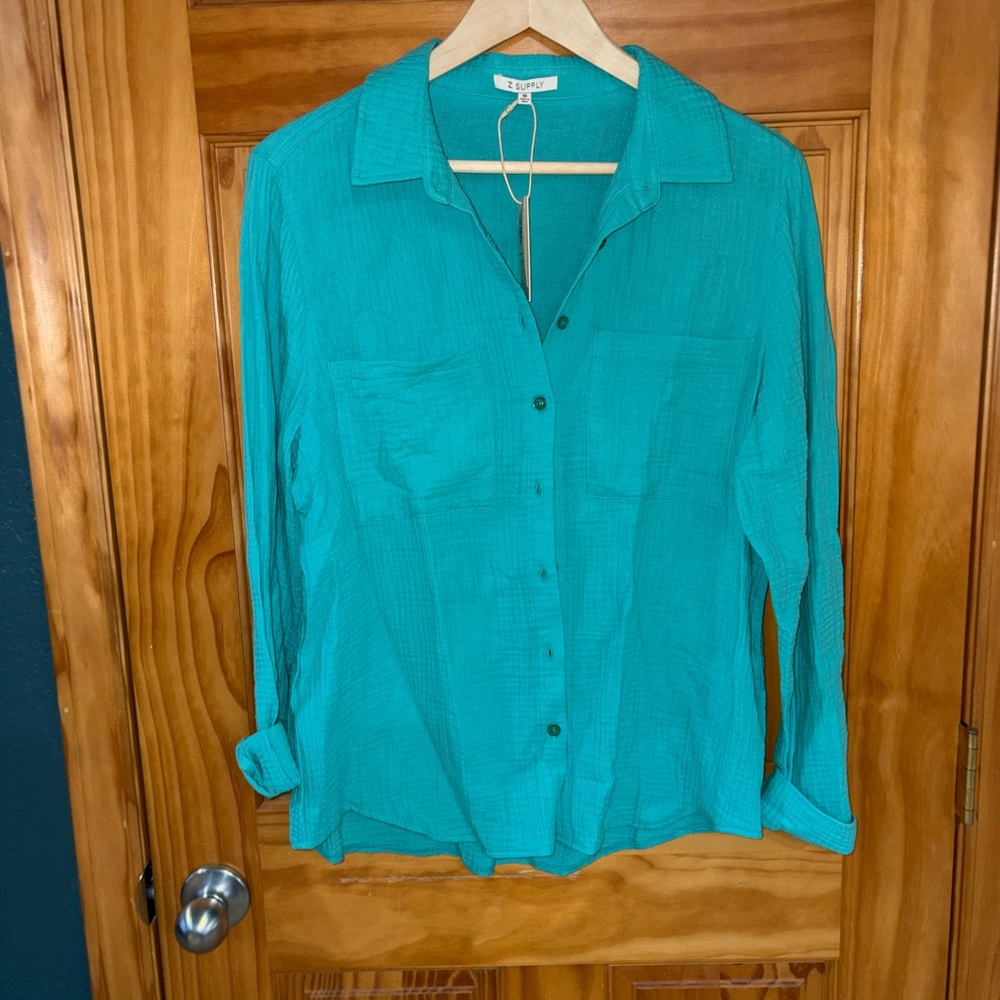 Z Supply Teal Long-Sleeve Button Down Shirt